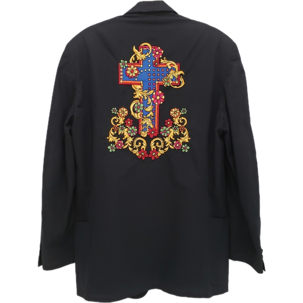 Vintage VERSACE Couture Embroidered Cross Black Blazer Jacket Sz L